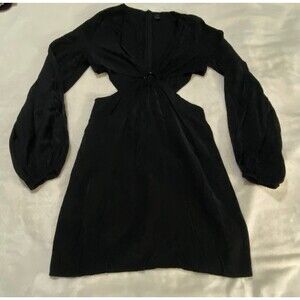 Black Mini Dress Sides Cutout Women’s Sz XS Balloon LongSleeve Party Cocktail